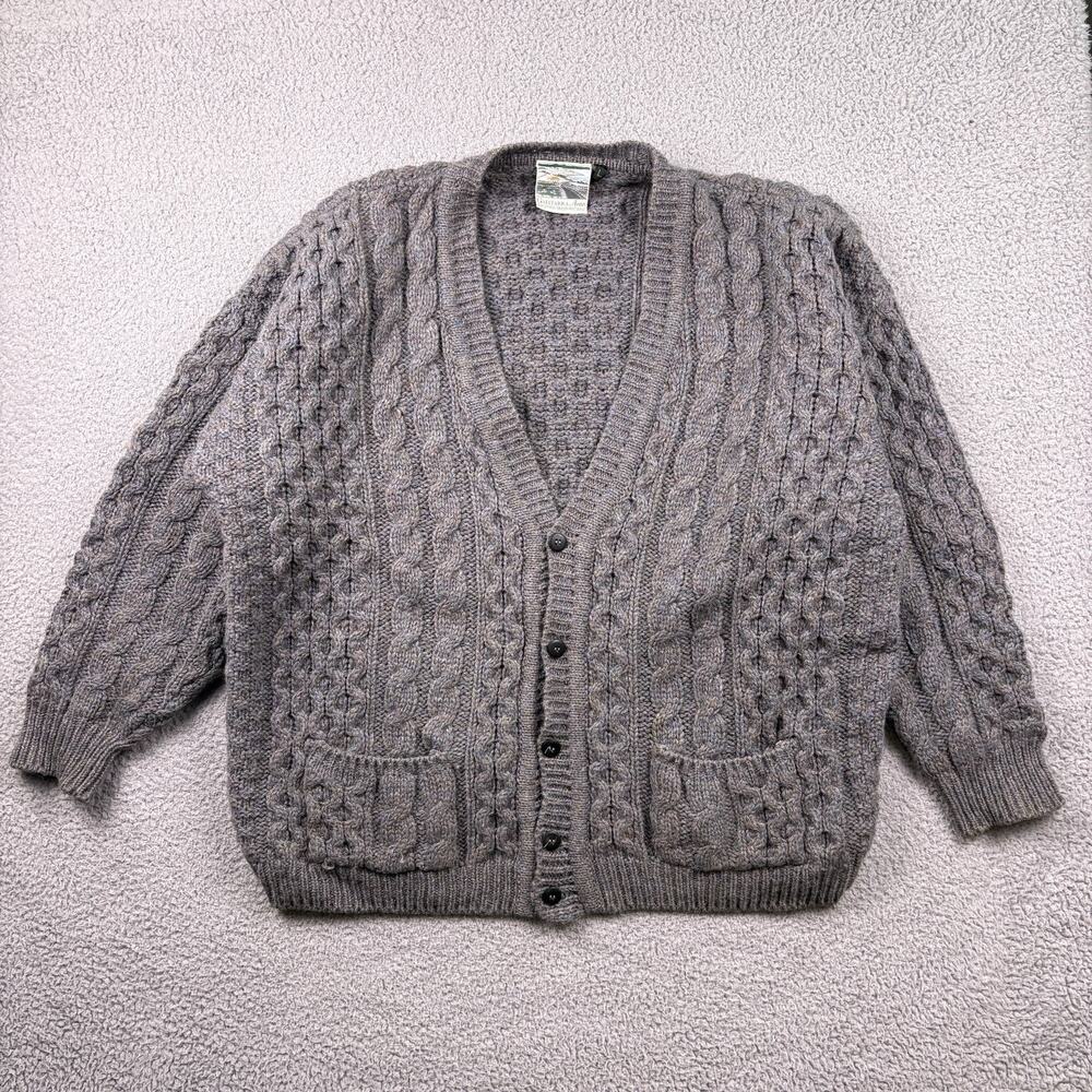 Gaeltarra Aran Sweater Mens L Cardigan Irish Cable Knit Crafts Cottage Grandpa